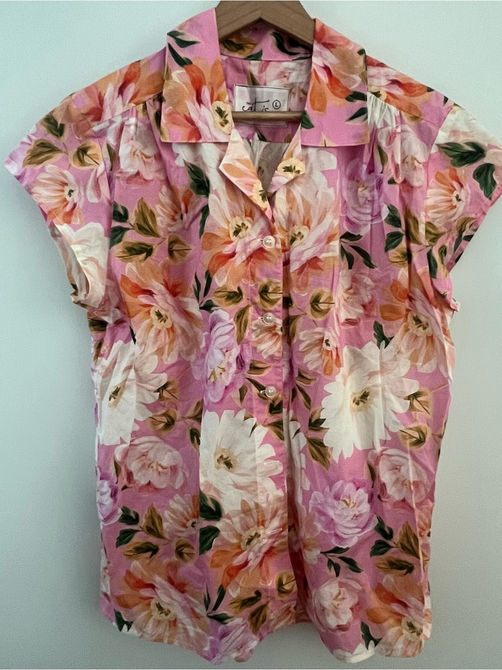 The Cat's Pajamas Floral Sleep Shirt Women Large Pink Cotton Top